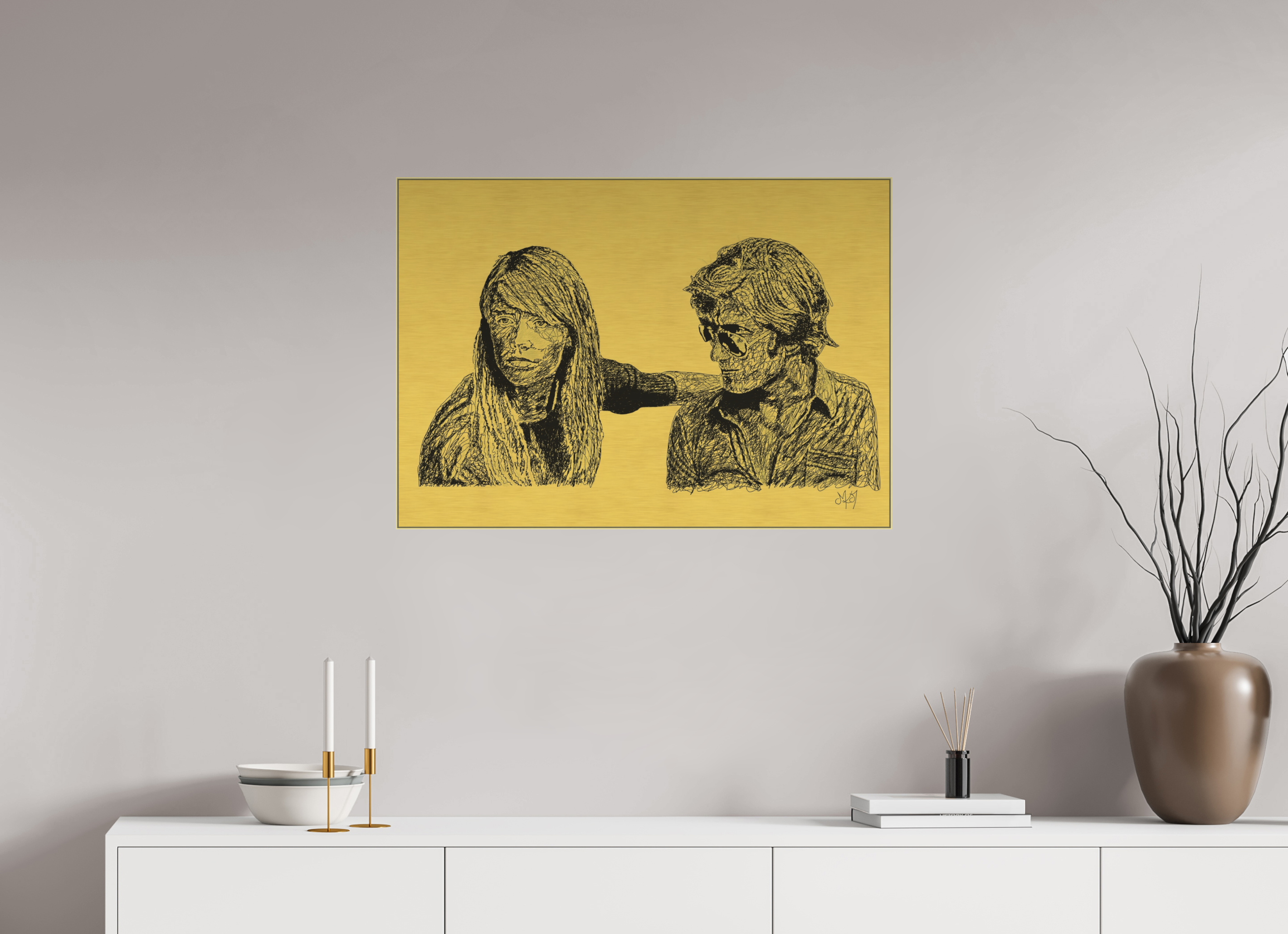 ISO A1 (84,1 x 59,4 cm), Direct Print on Brushed Aluminium Dibond - Gold Attachment - Dark - Alu Dibond - Gold