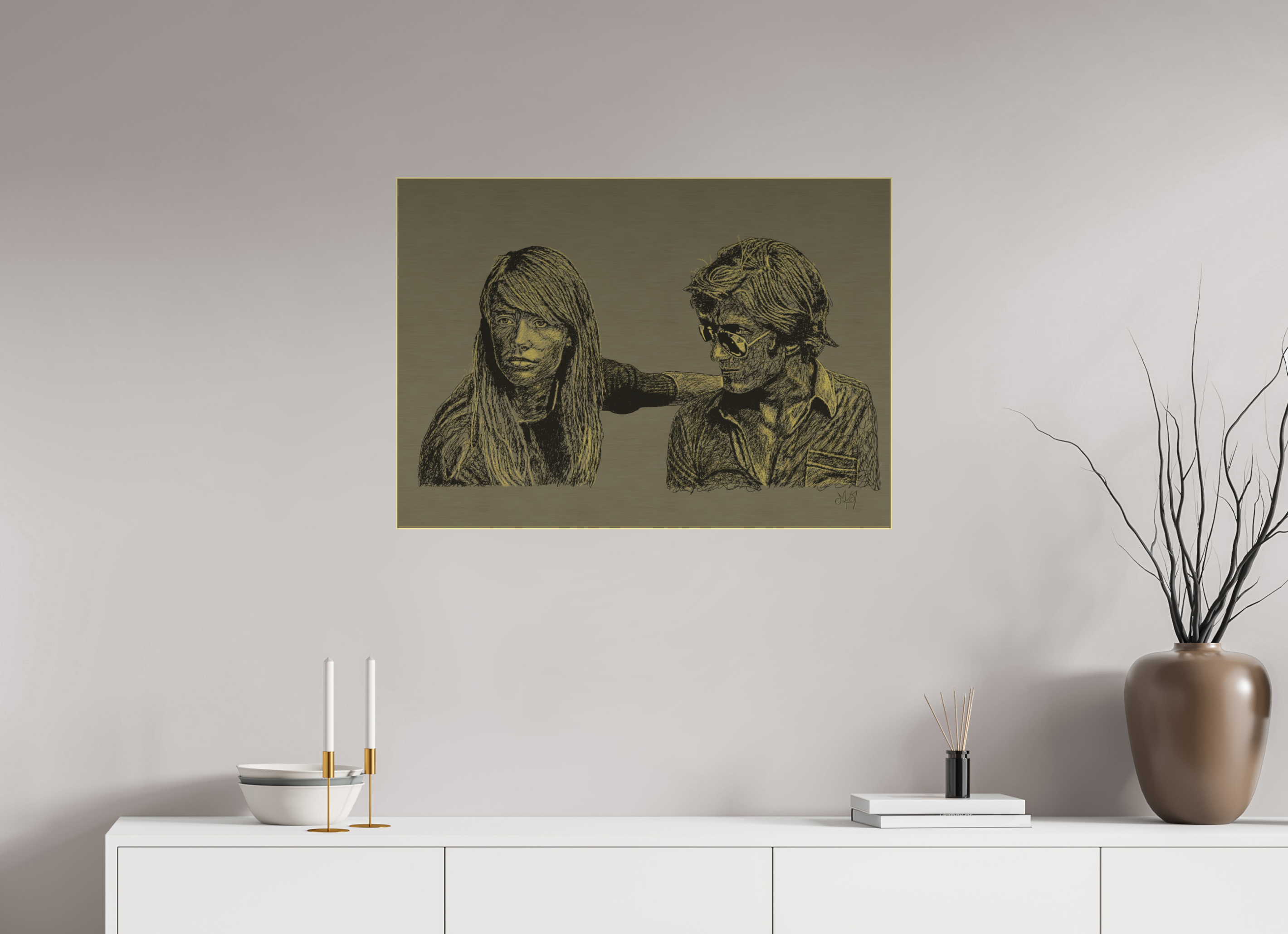 ISO A1 (84,1 x 59,4 cm), Direct Print on Brushed Aluminium Dibond - Gold Attachment - Balance - Alu Dibond - Gold