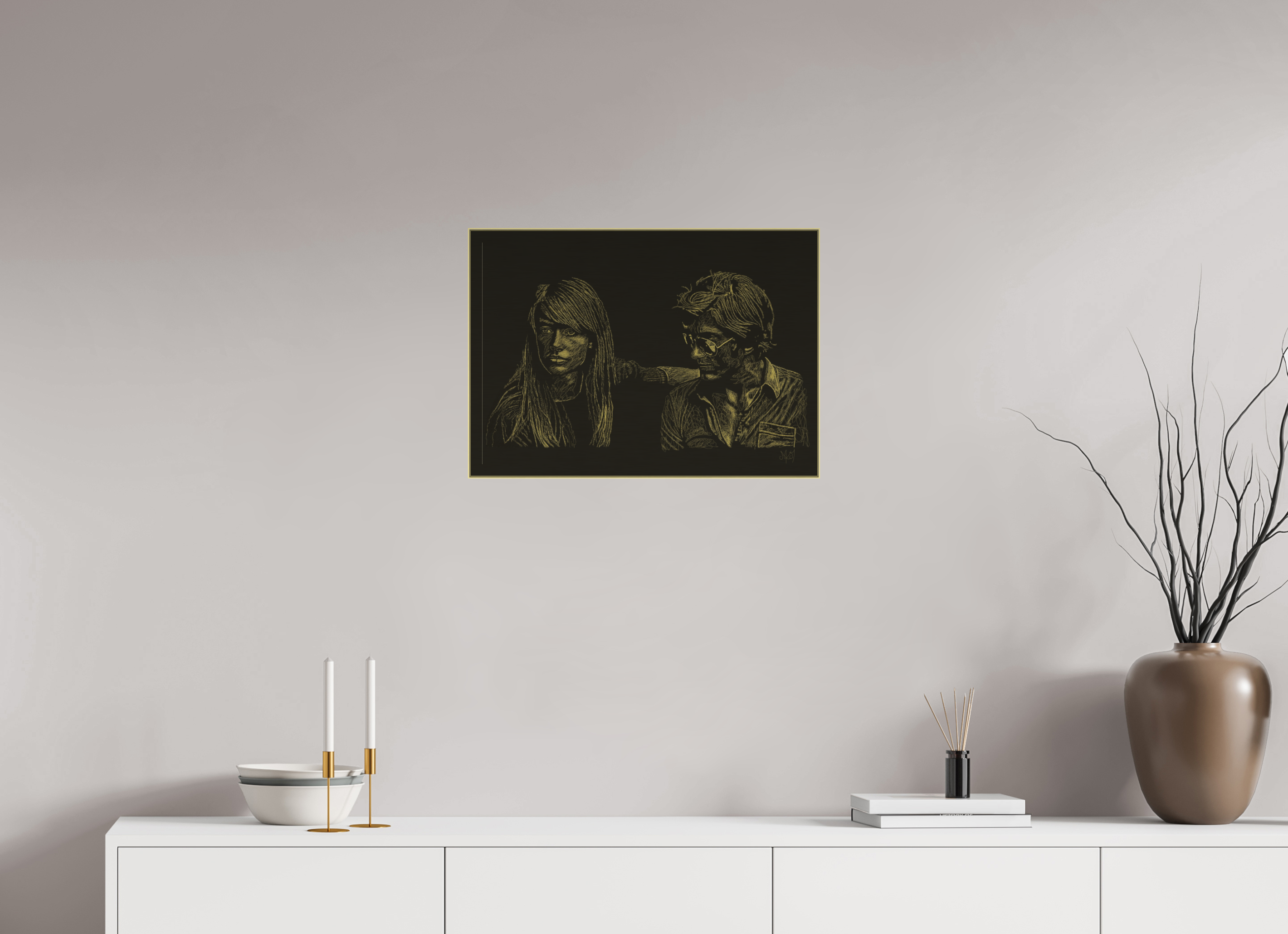 ISO A2 (59,4 x 42 cm), Direct Print on Brushed Aluminium Dibond - Gold Attachment - Light - Alu Dibond - Gold