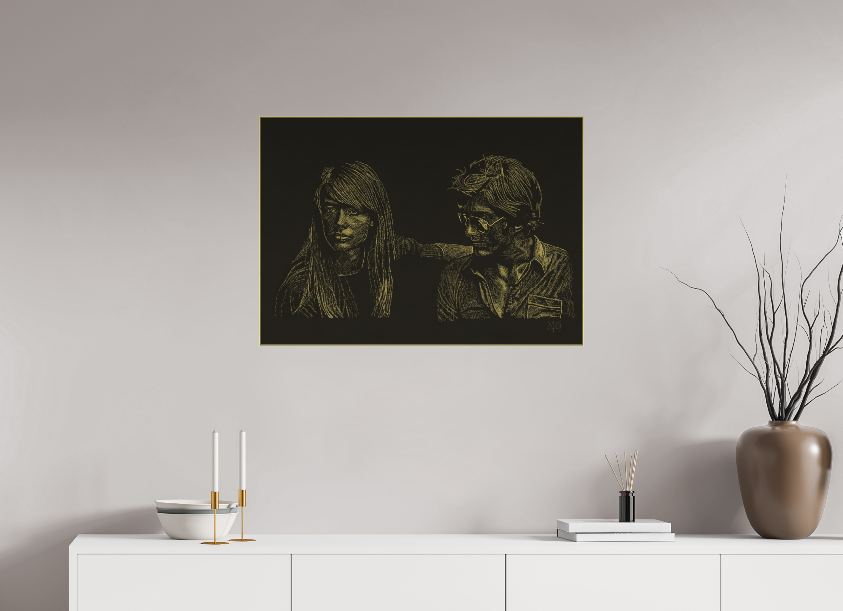ISO A1 (84,1 x 59,4 cm), Direct Print on Brushed Aluminium Dibond - Gold Attachment - Light - Alu Dibond - Gold