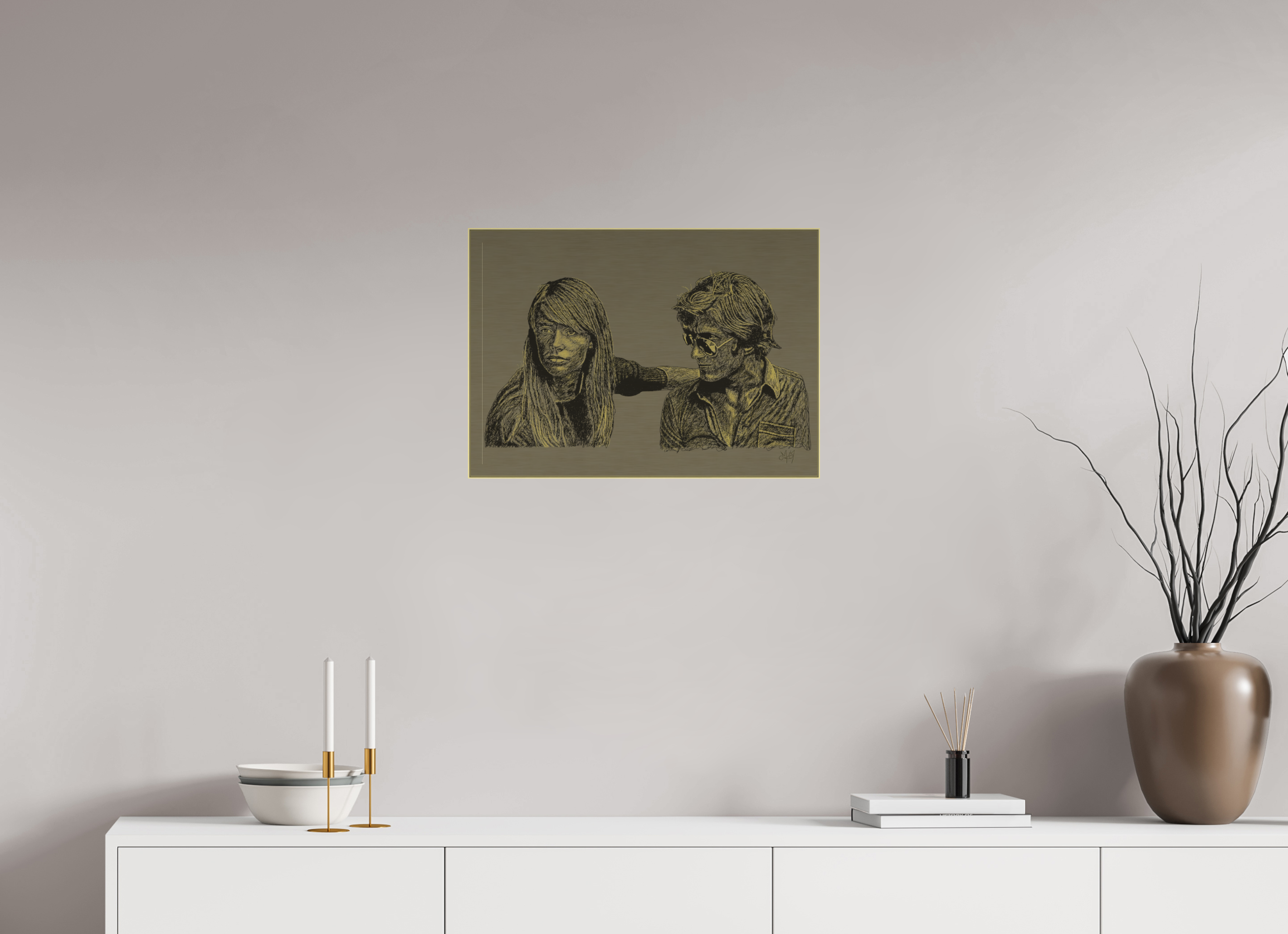 ISO A2 (59,4 x 42 cm), Direct Print on Brushed Aluminium Dibond - Gold Attachment - Balance - Alu Dibond - Gold