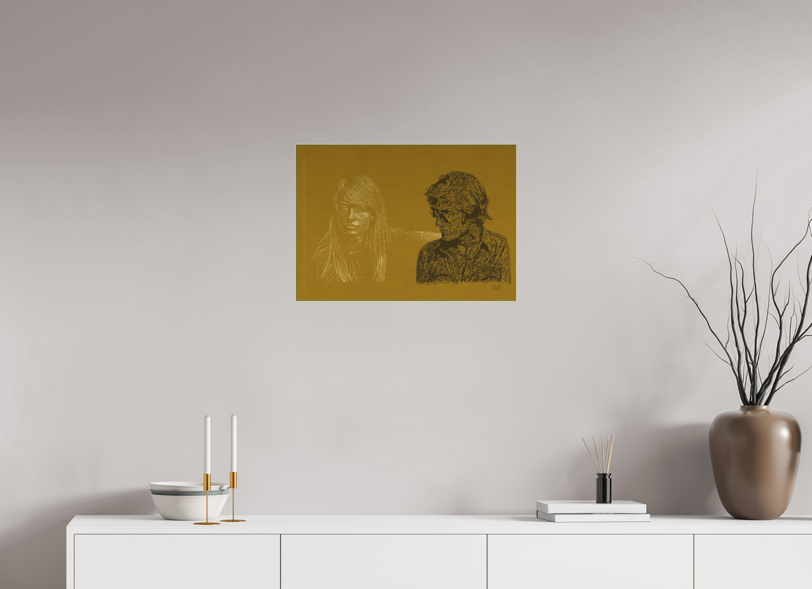 ISO A2 (59,4 x 42 cm), Direct Print on Brushed Aluminium Dibond - Gold Attachment - Focus on light - Alu Dibond - Gold