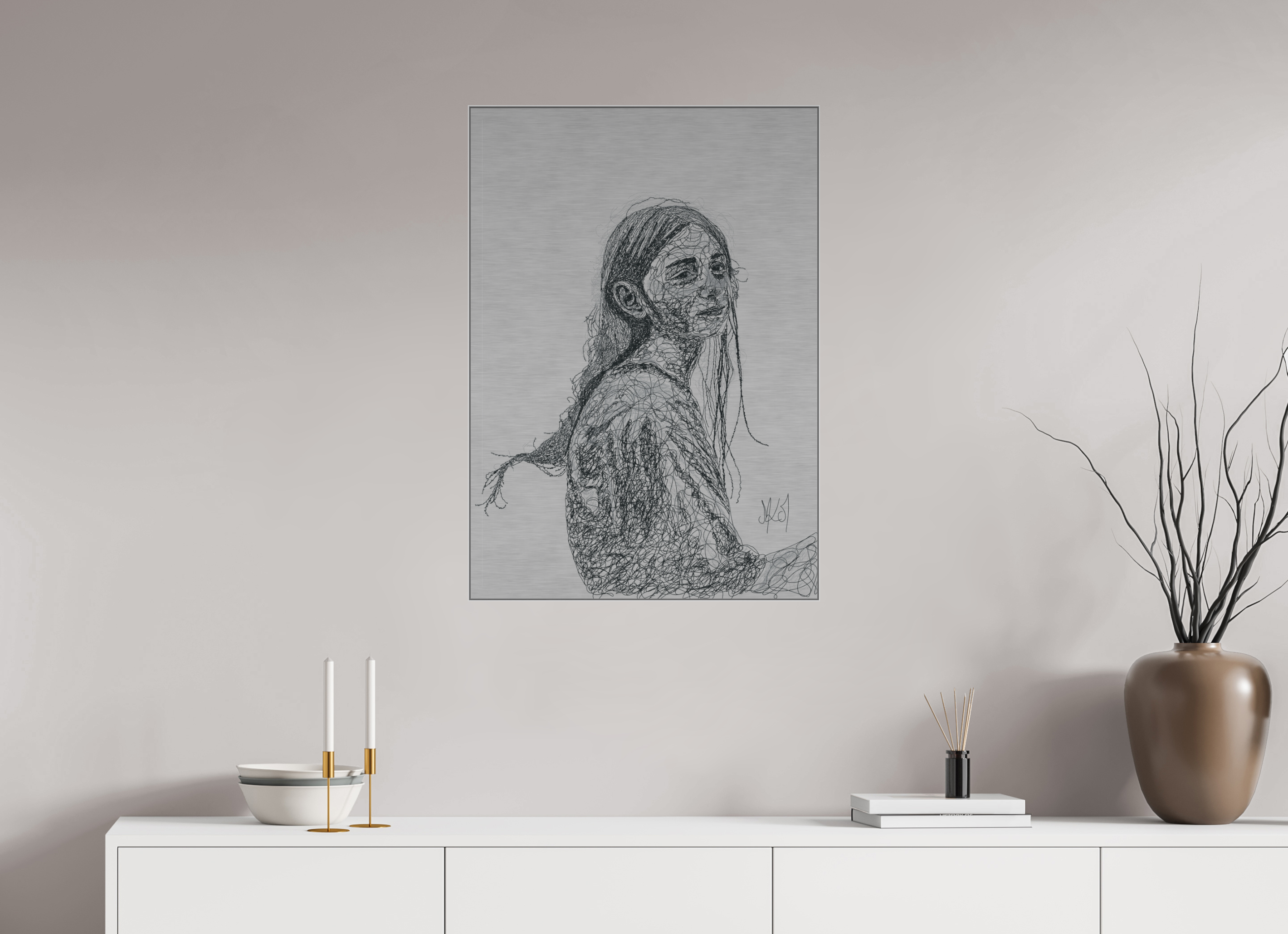 ISO A1 (59,4 x 84,1 cm), Direct Print on Brushed Aluminium Dibond - Silver Rencontre Shadow - Alu Dibond - Silver
