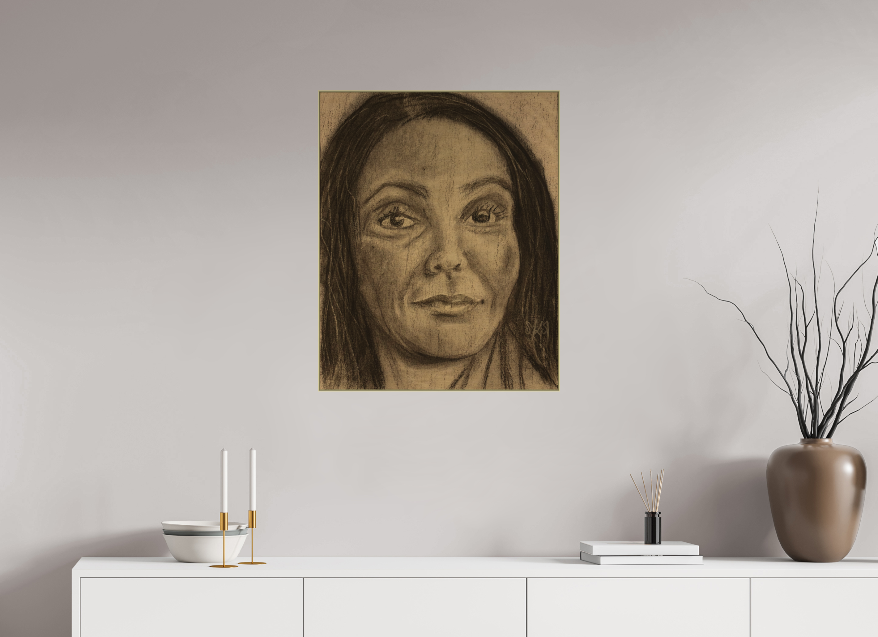 60 x 74,7 cm, Direct Print on Brushed Aluminium Dibond (Gold) with Aluminium Frame Sisterhood - Framed Fine Art Paper Print