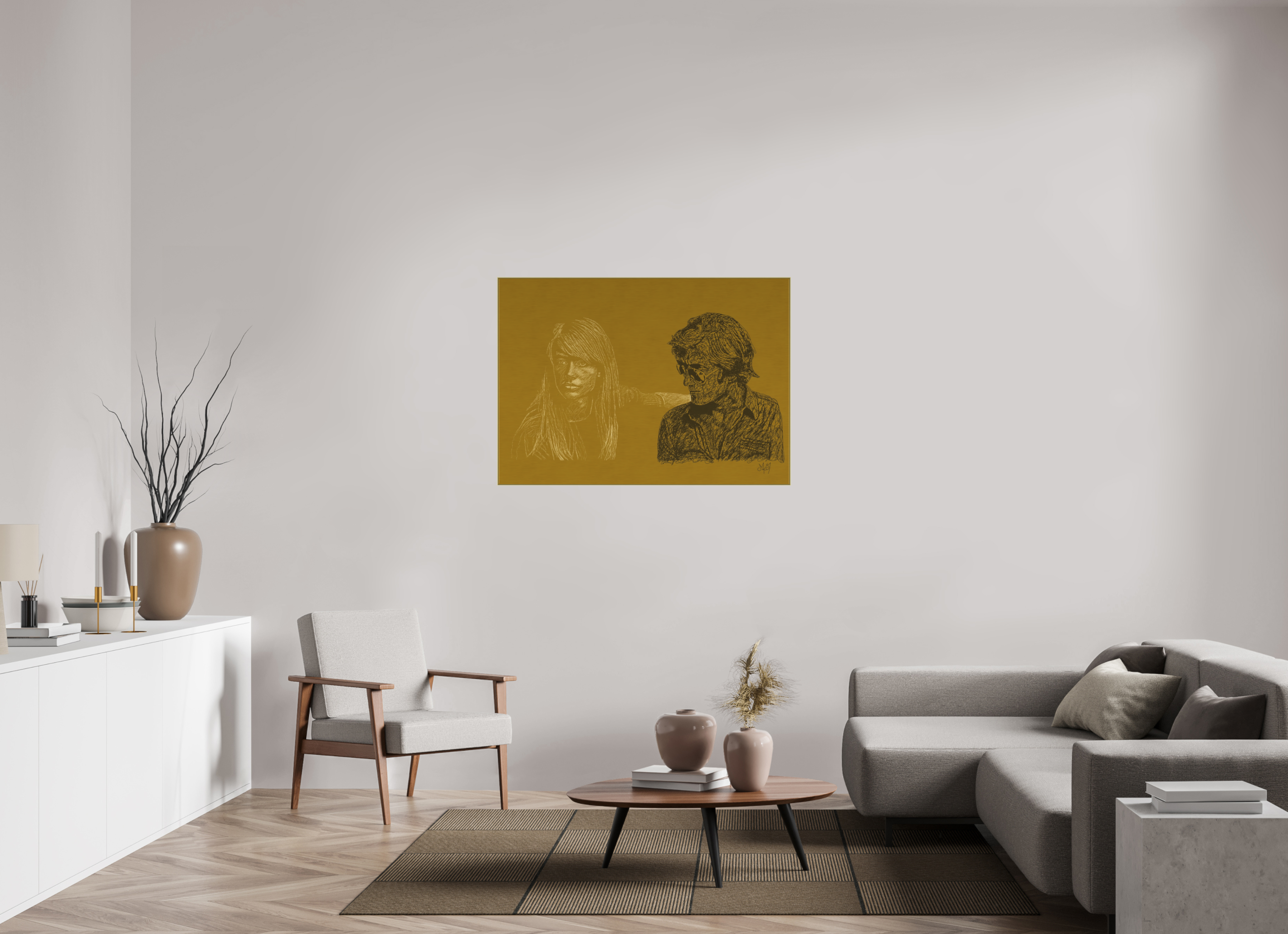 ISO A0 (118,9 x 84,1 cm), Direct Print on Brushed Aluminium Dibond - Gold Attachment - Focus on light - Alu Dibond - Gold