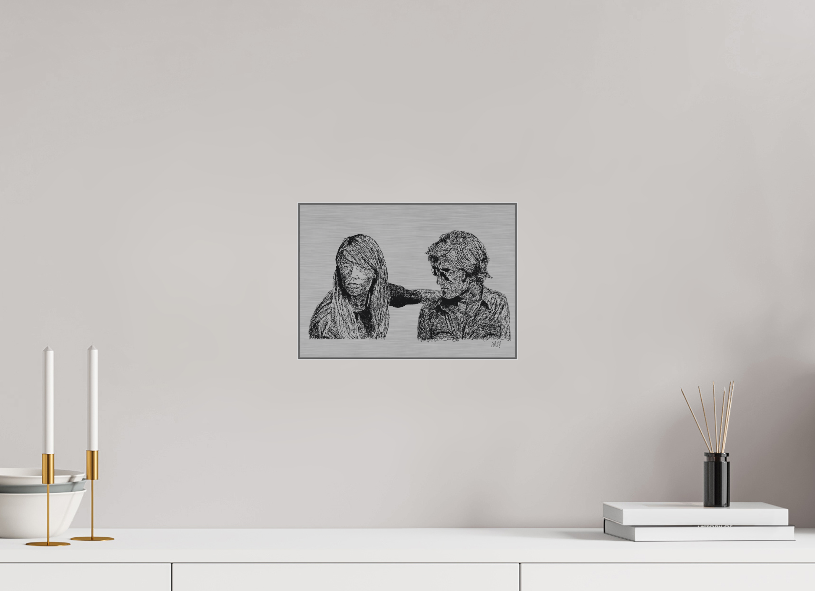 ISO A4 (29,7 x 21 cm), Direct Print on Brushed Aluminium Dibond - Silver Attachment - Dark - Alu Dibond - Silver
