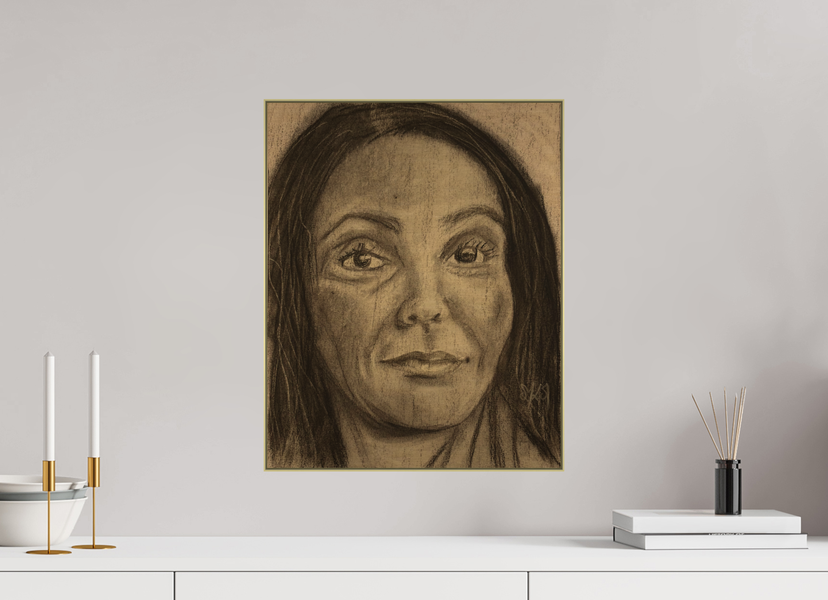 40 x 49,8 cm, Direct Print on Brushed Aluminium Dibond (Gold) with Aluminium Frame Sisterhood - Framed Fine Art Paper Print