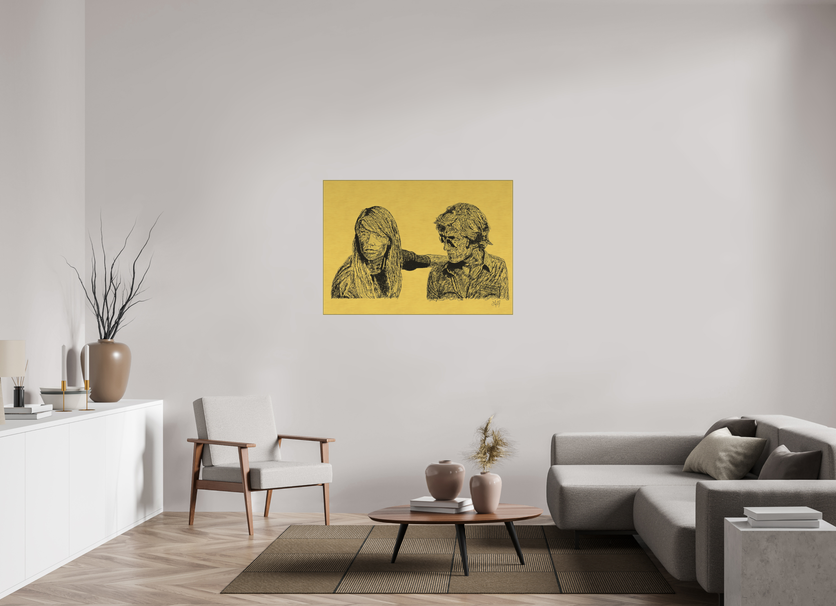 ISO A0 (118,9 x 84,1 cm), Direct Print on Brushed Aluminium Dibond - Gold Attachment - Dark - Alu Dibond - Gold