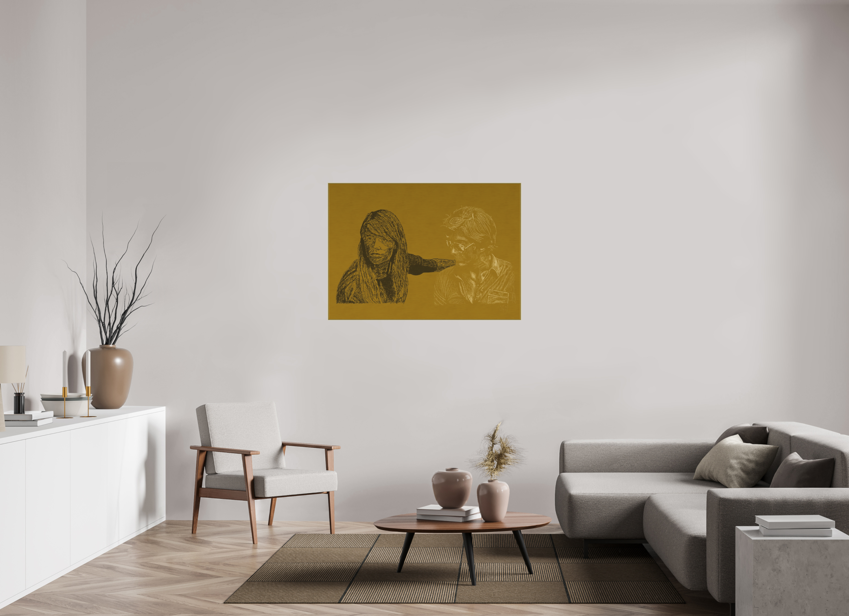 ISO A0 (118,9 x 84,1 cm), Direct Print on Brushed Aluminium Dibond - Gold Attachement - Focus on Dark - Alu Dibond - Gold